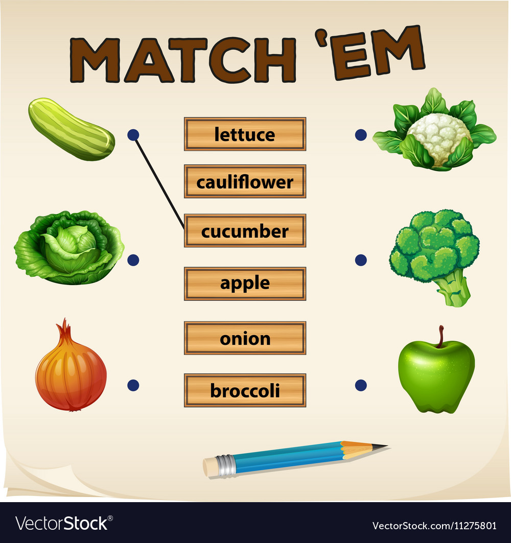 Matching game with fresh vegetables Royalty Free Vector