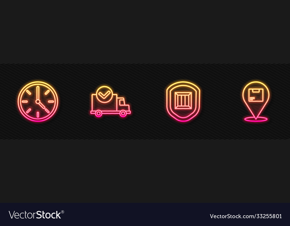 Set line delivery security with shield clock vector image Set line delivery security with shield clock