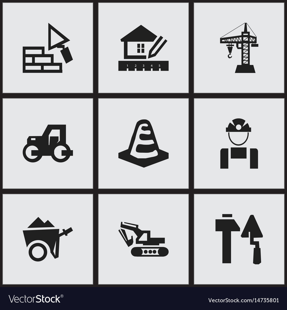Set of 9 editable building icons includes symbols