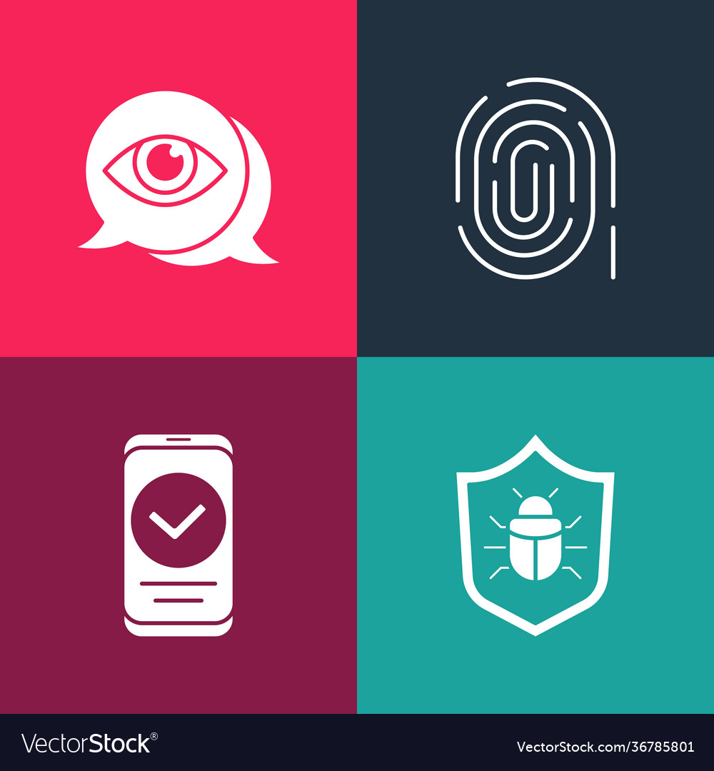 Set pop art system bug smartphone fingerprint Vector Image Set pop art system bug smartphone fingerprint
