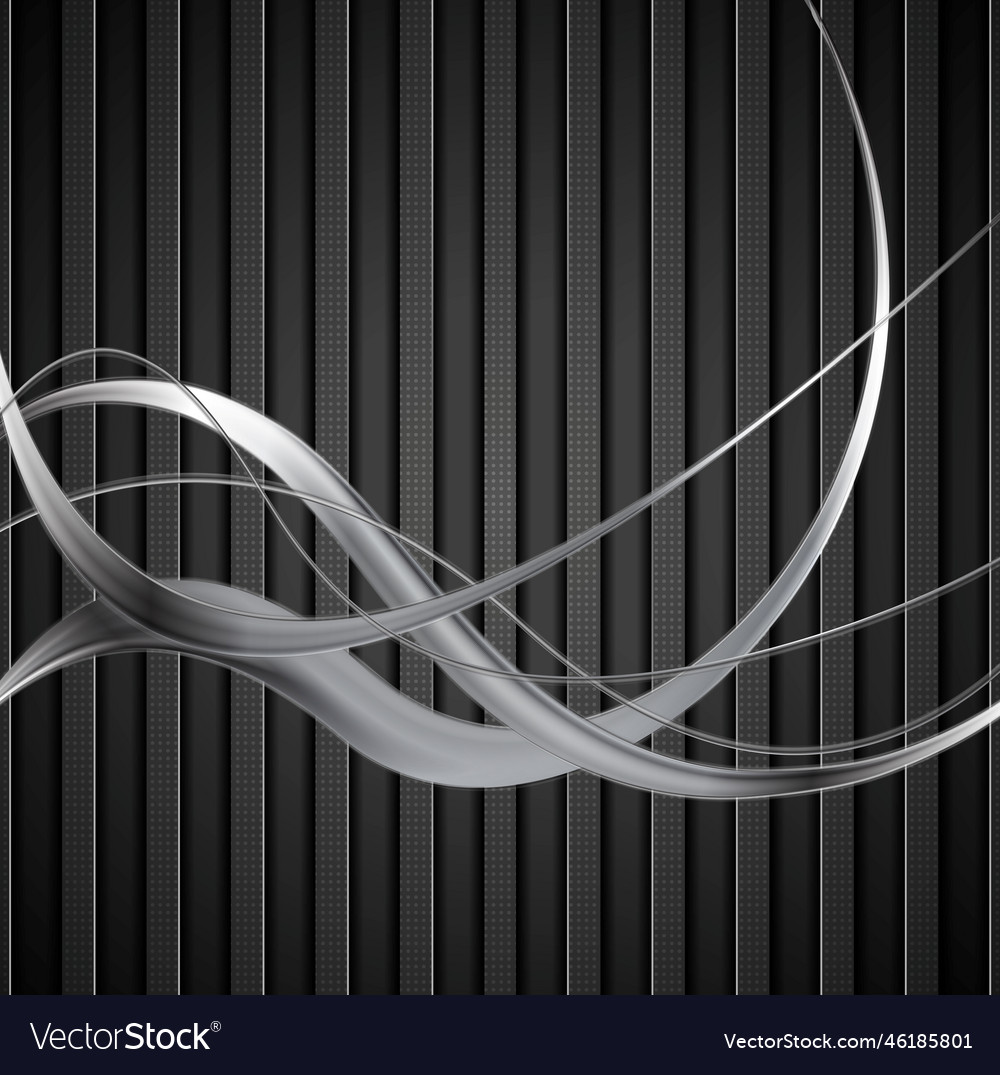 Silver metal waves on black striped background