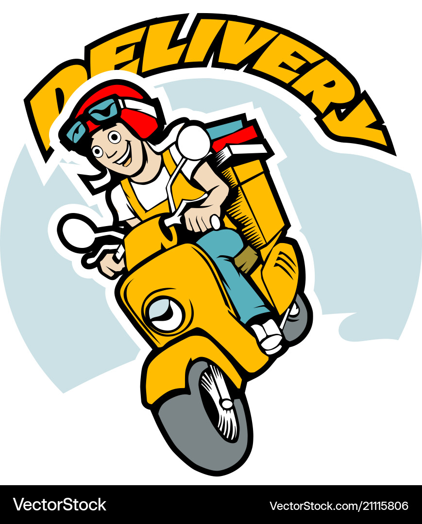Delivery man on scooter cartoon Royalty Free Vector Image