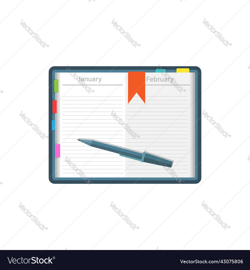 Diary icon in flat style notebook on isolated