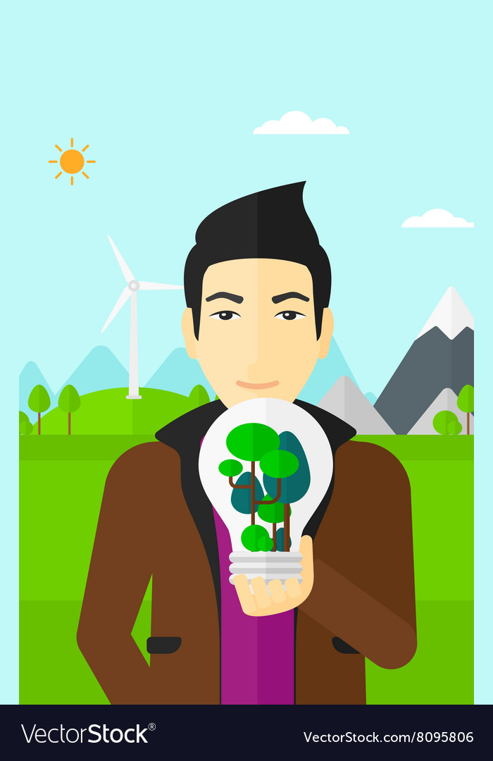 Man with lightbulb and trees inside