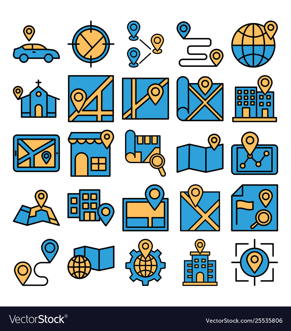 Map and navigation isolated icons set