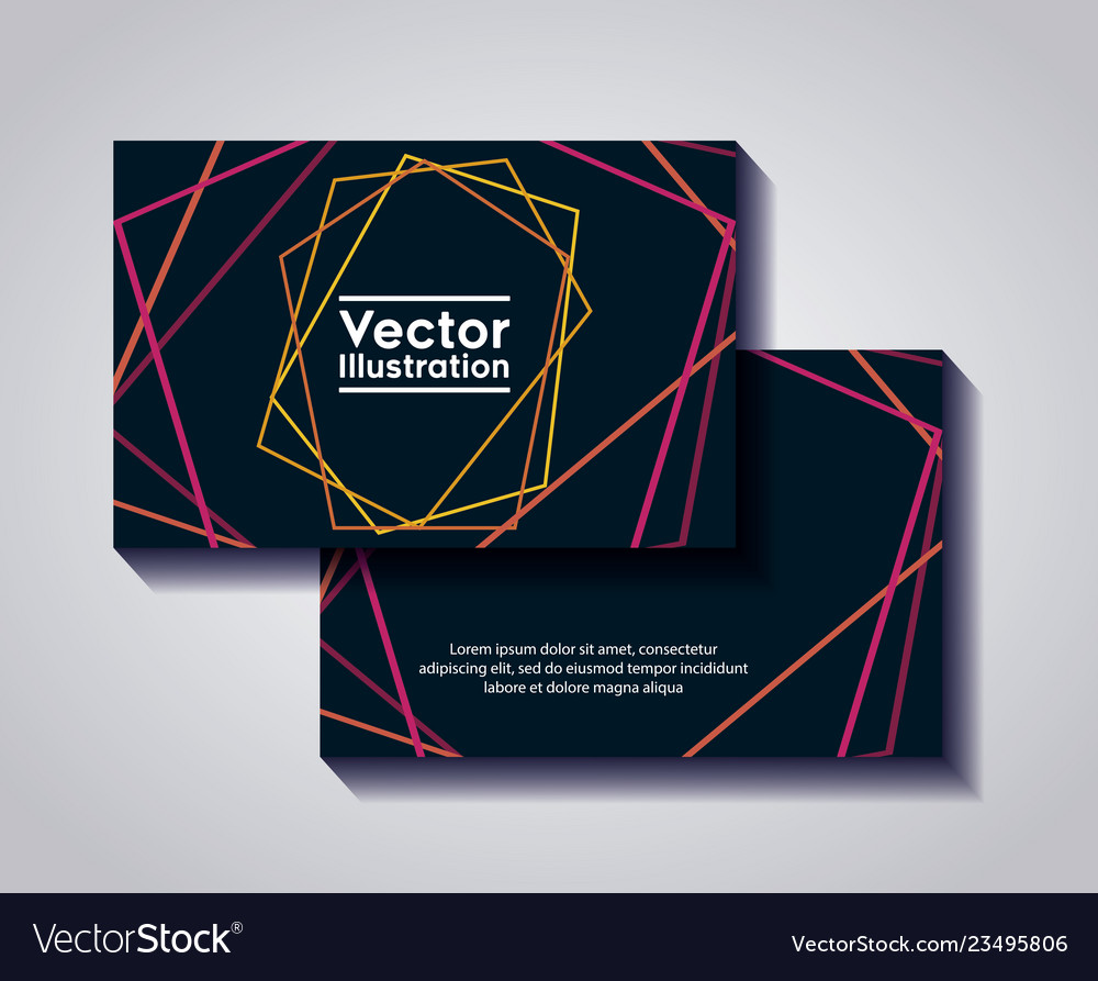 Pair of business cards with lines and figures