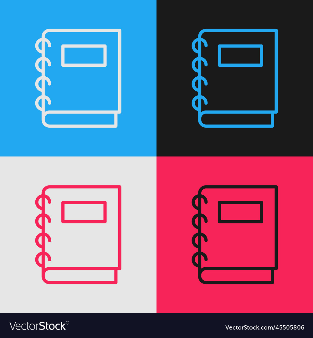 Pop art line notebook icon isolated on color