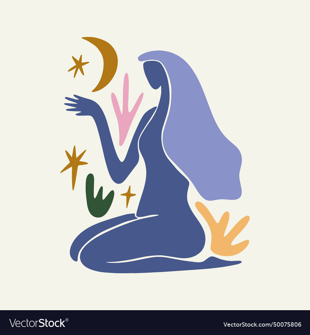 Sacred woman in matisse style meditating magic Vector Image