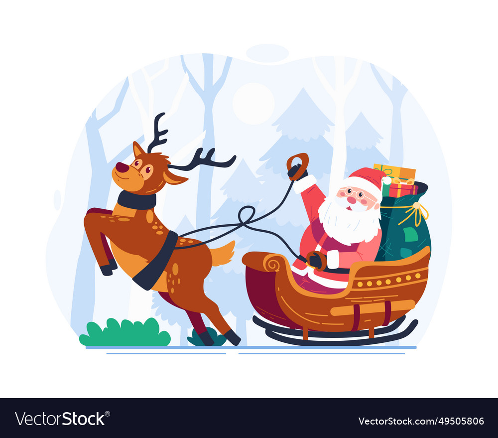 Santa claus riding a sleigh pulled by reindeer Vector Image