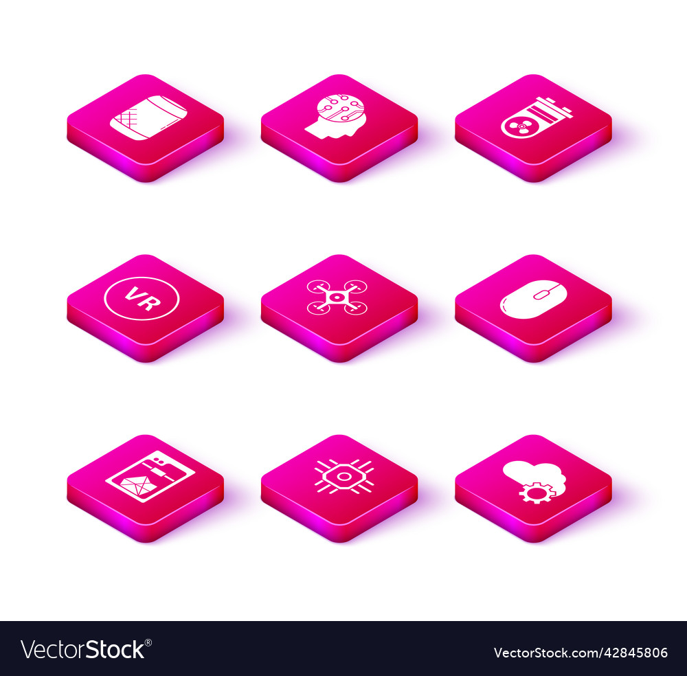 Set 3d printer processor virtual reality drone vector image Set 3d printer processor virtual reality drone