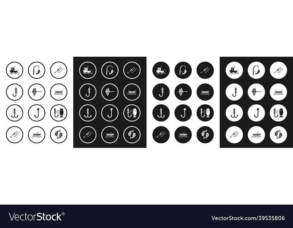 Set fishing line with hook and float net fish vector image Set fishing line with hook and float net fish