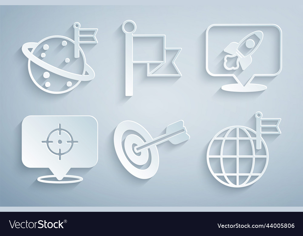 Set target rocket ship planet with flag vector image Set target rocket ship planet with flag