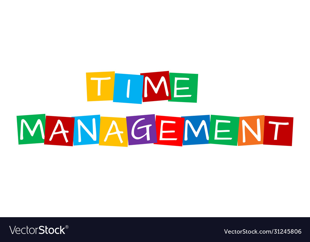 Time management text in colorful rotated squares