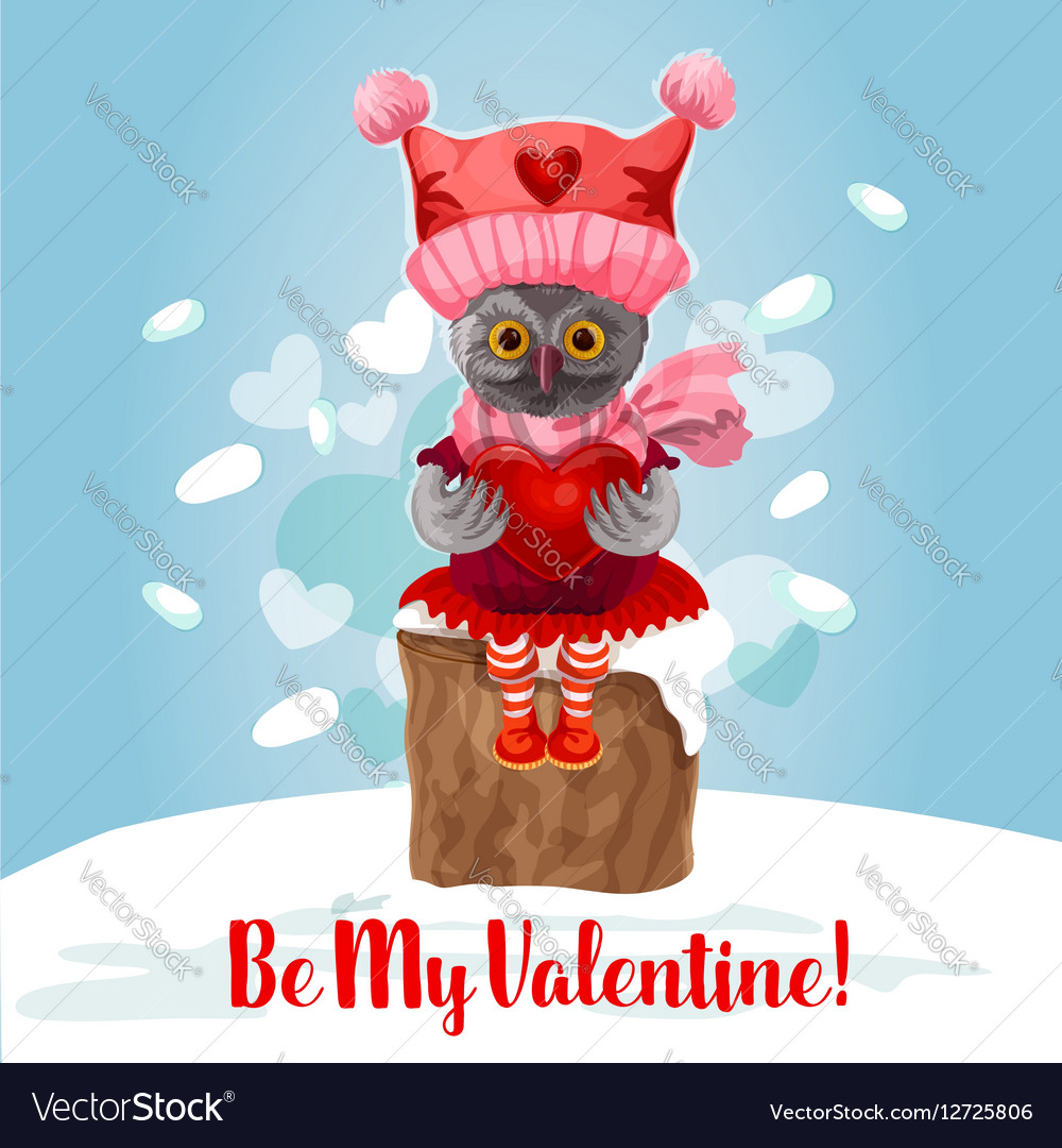 Valentine Day Card Of Cute Owl Bird With Heart Vector Image