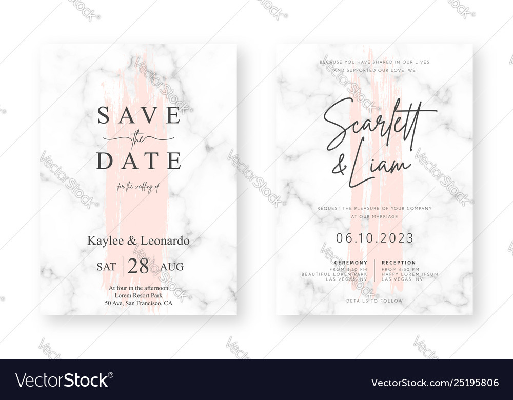 Wedding card design with golden frames and marble vector image Wedding card design with golden frames and marble