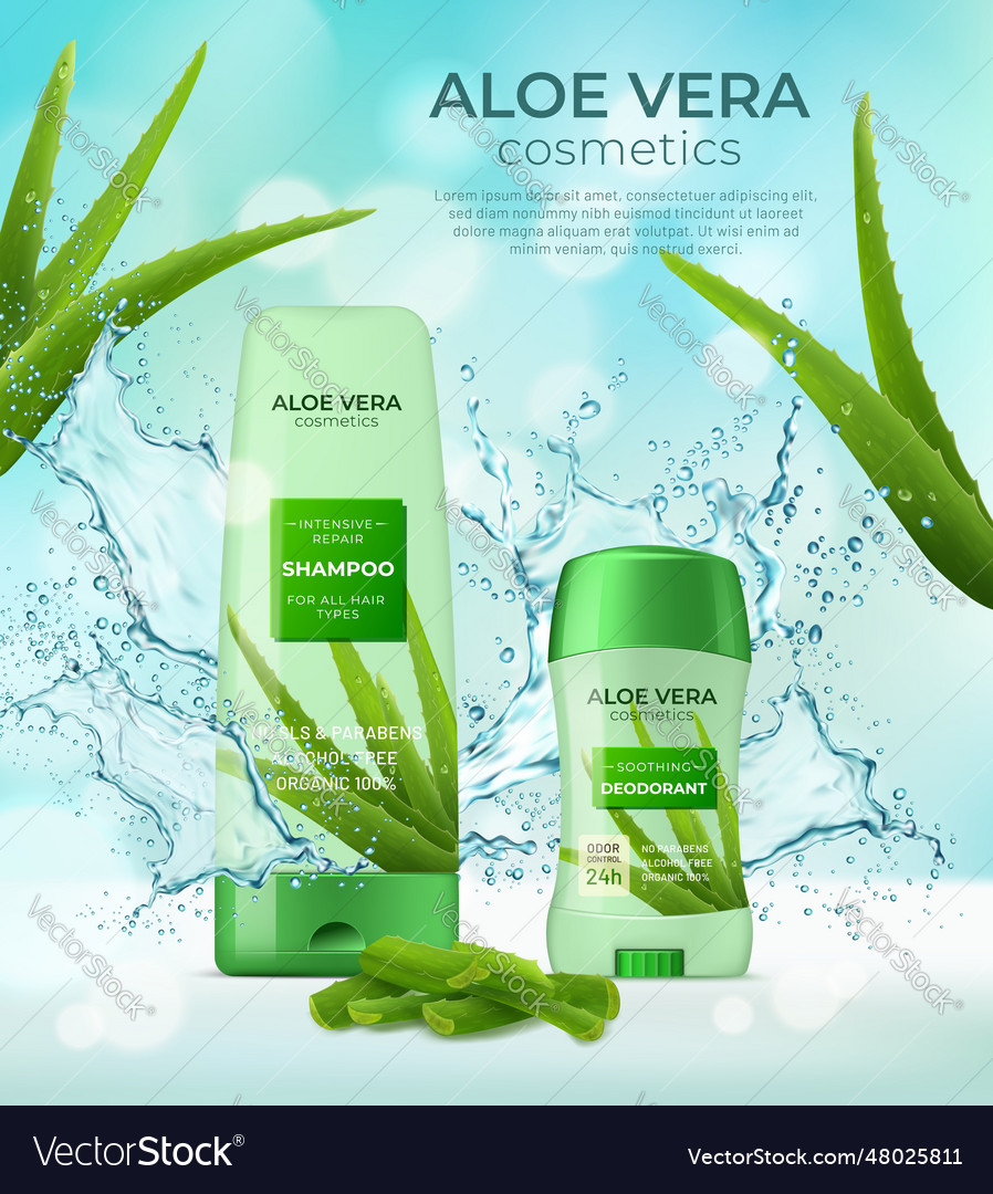 Aloe vera cosmetics deodorant and shampoo tubes Vector Image