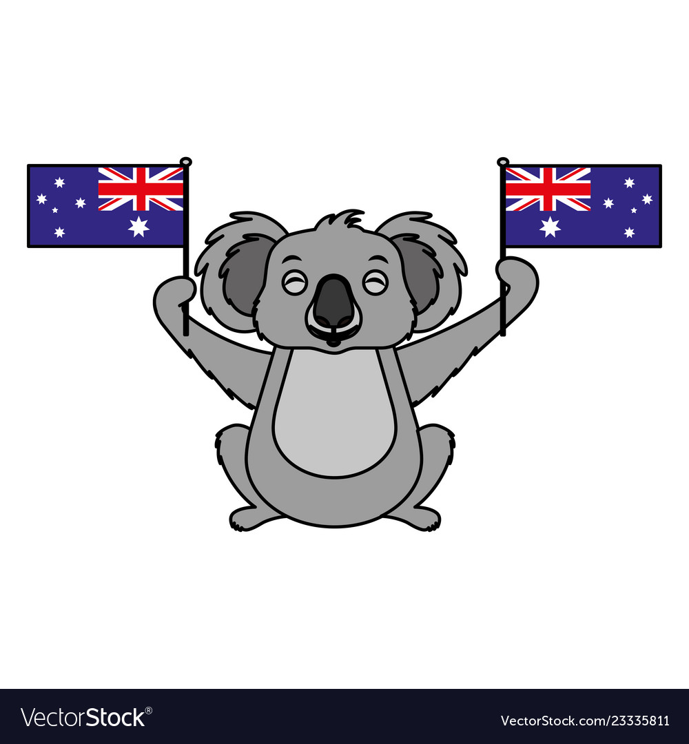 Cute koala with two australian flags Royalty Free Vector Cute koala with two australian flags Royalty Free Vector