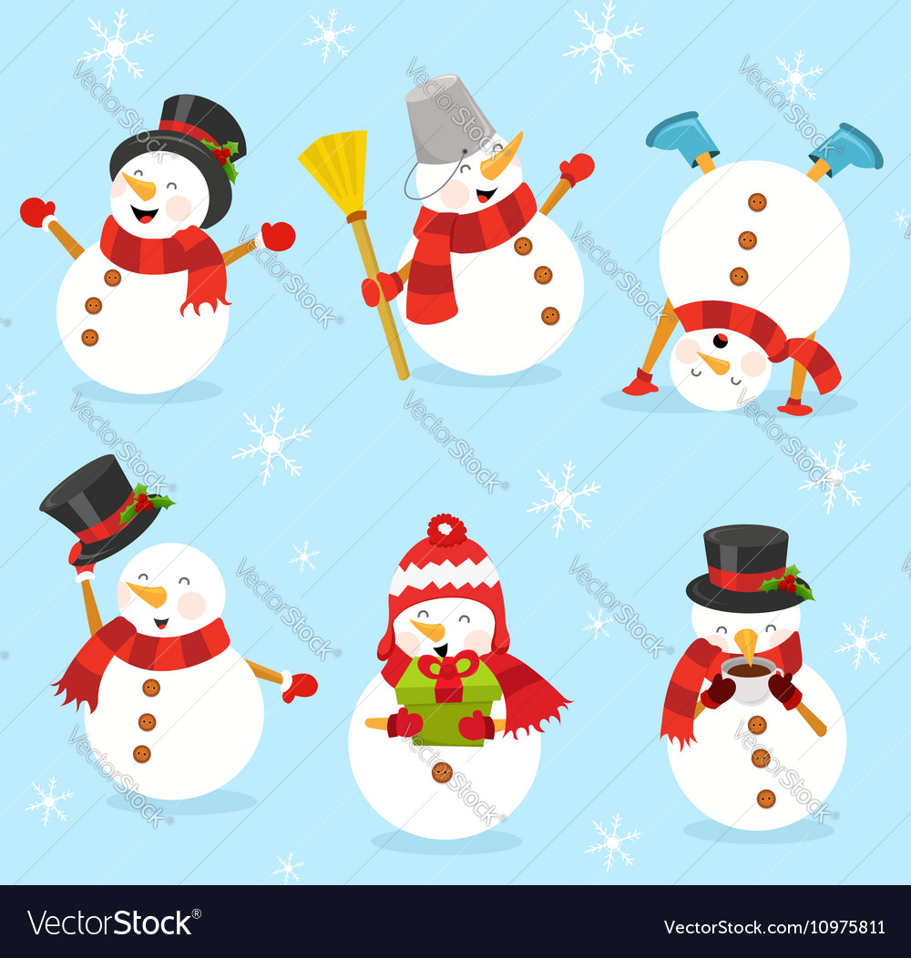 Cute snowman set Royalty Free Vector Image - VectorStock