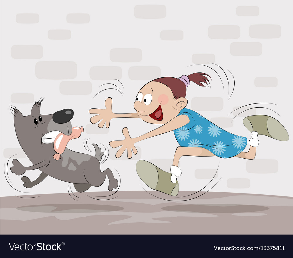 Girl catches dog Royalty Free Vector Image VectorStock