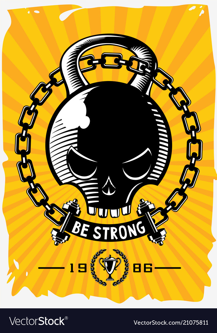 Gym poster with sport weight and skull motivation vector image Gym poster with sport weight and skull motivation