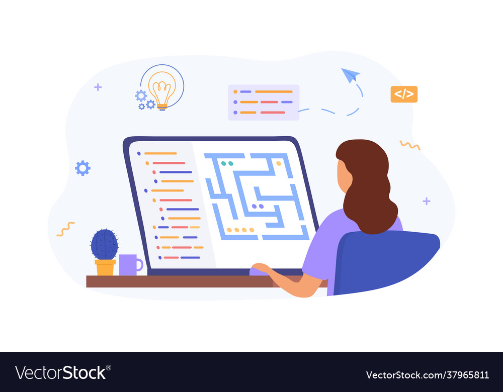 Monitor graphic animator creating video game vector image Monitor graphic animator creating video game