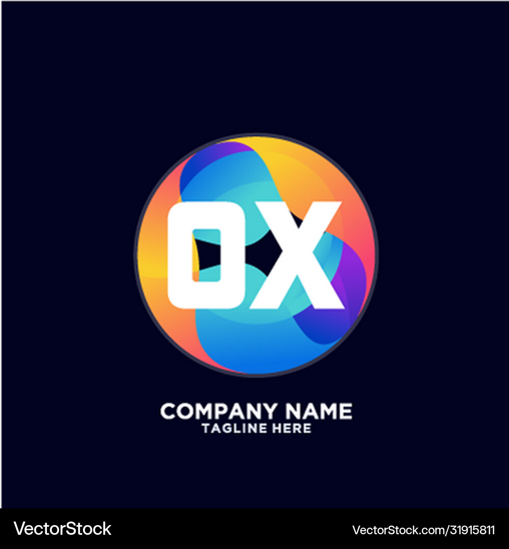 Ox initial logo with colorful circle template Vector Image