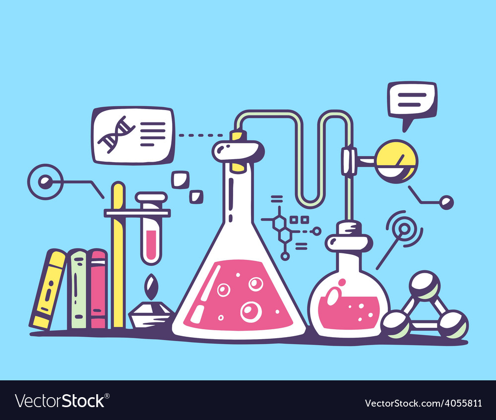 Защита проекта по химии Red and yellow chemical laboratory flasks Vector Image