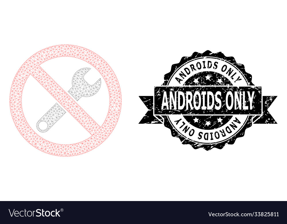 Scratched androids only ribbon seal and mesh 2d vector image Scratched androids only ribbon seal and mesh 2d