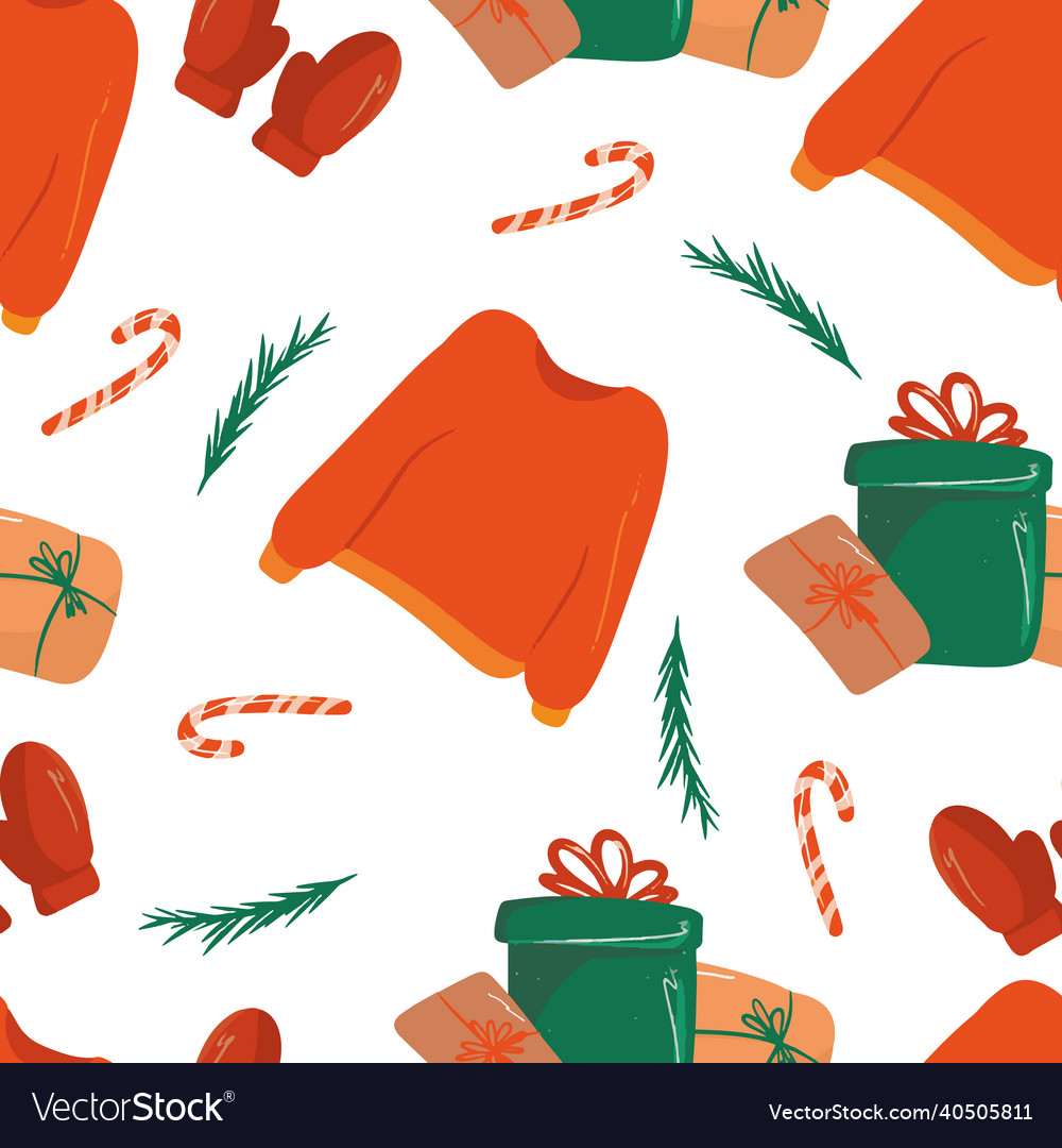 Seamless pattern with various christmas elements vector image Seamless pattern with various christmas elements
