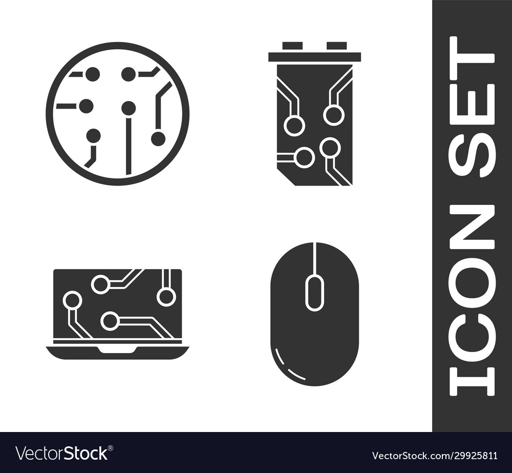 Set computer mouse processor laptop and video vector image Set computer mouse processor laptop and video