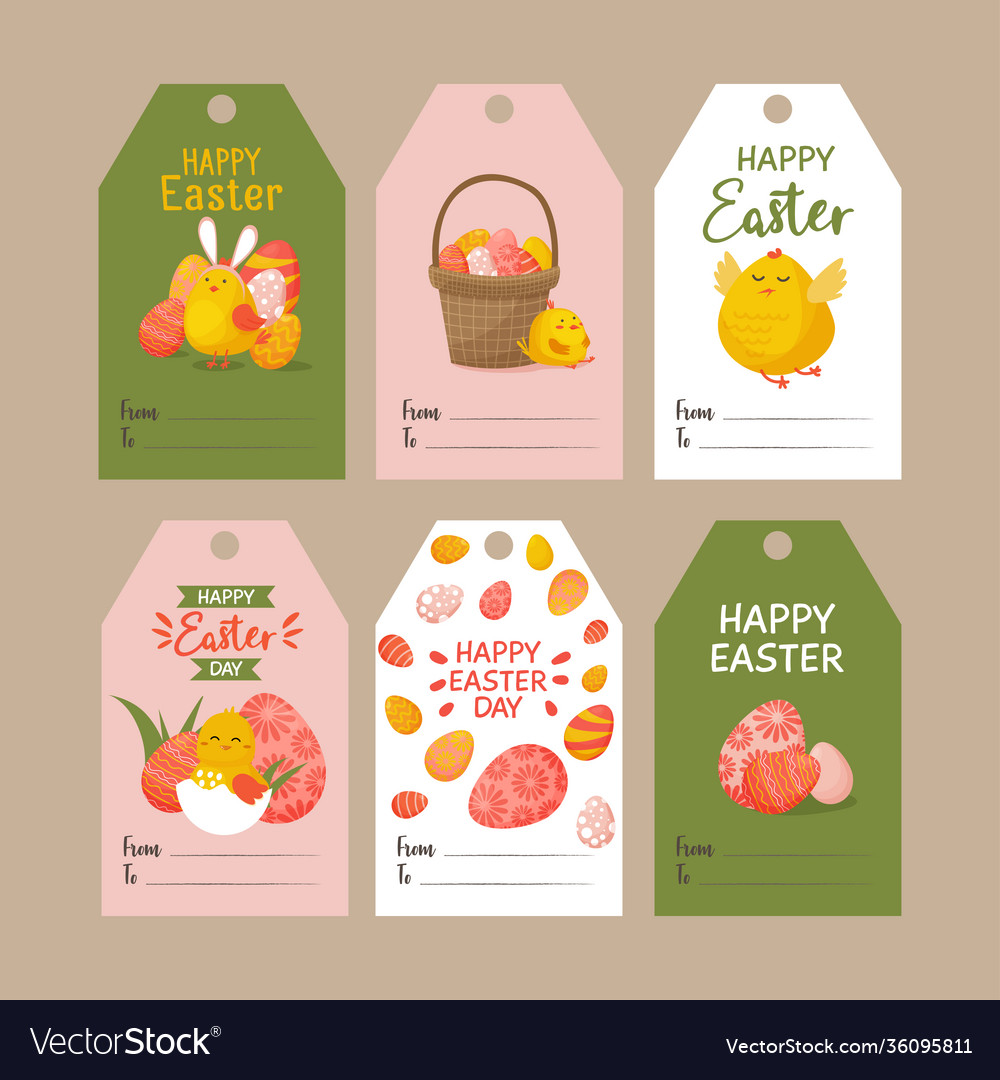 Set cute easter tags collection labels Royalty Free Vector