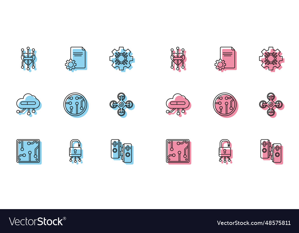 Set line processor lock on digital circuit board vector image Set line processor lock on digital circuit board
