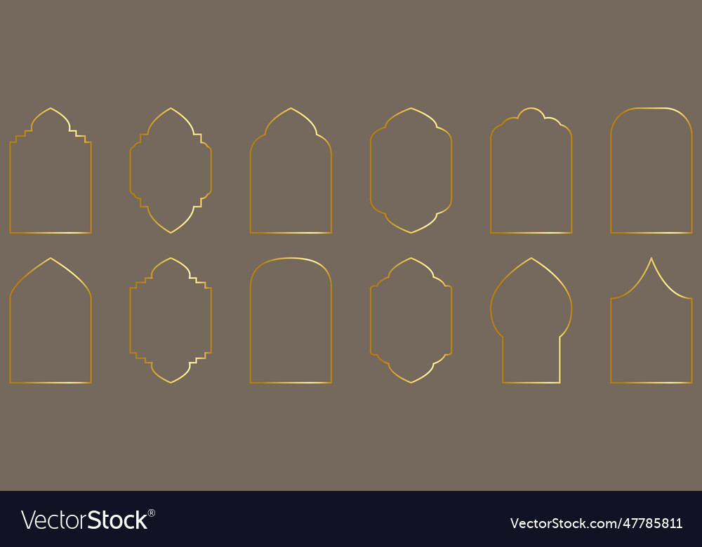 Set of golden arabic windows and arch oriental Vector Image