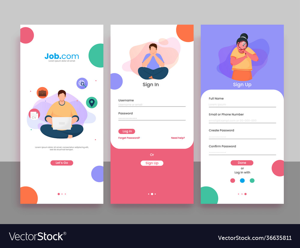 Set ui ux gui screens job recruitment app