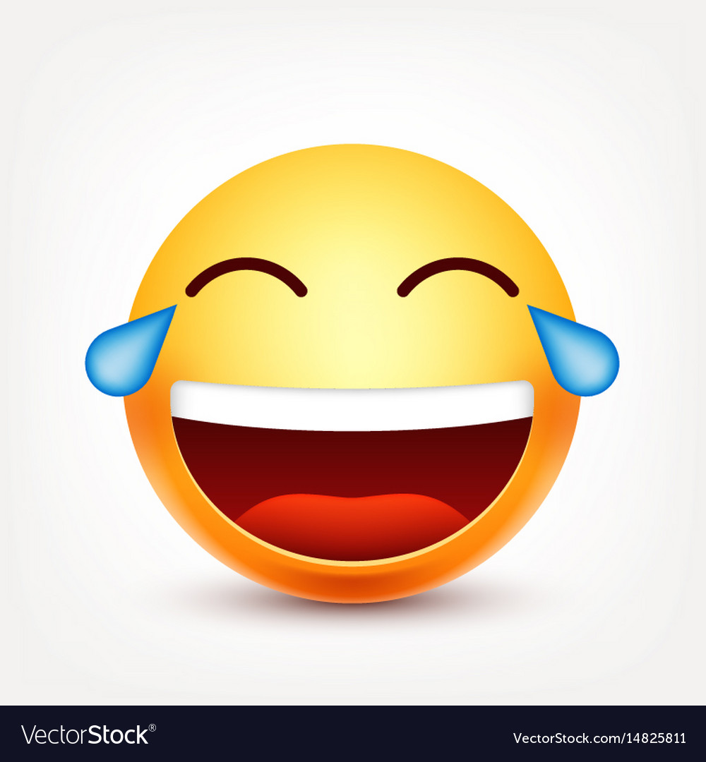 Smileylaughing emoticon with tears yellow face Vector Image