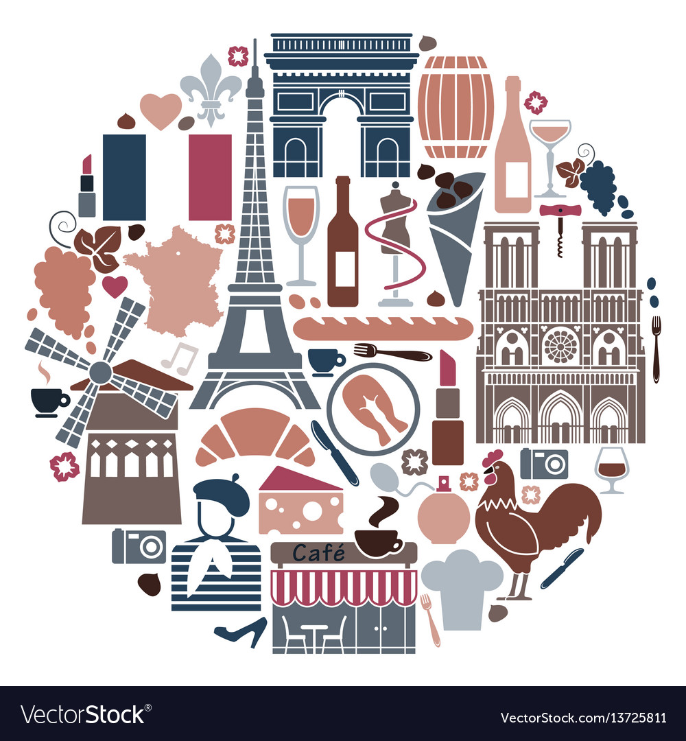 Symbols france in form a circle Royalty Free Vector Image