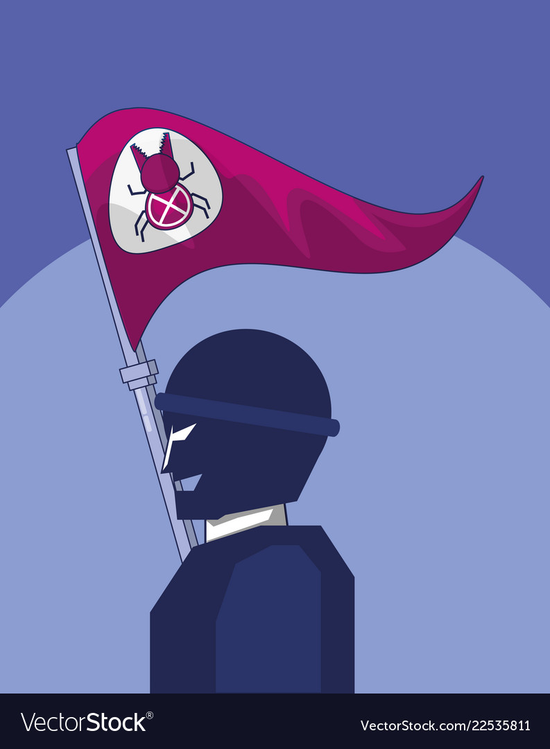 Terrorist with flag bug cyber atack vector image Terrorist with flag bug cyber atack