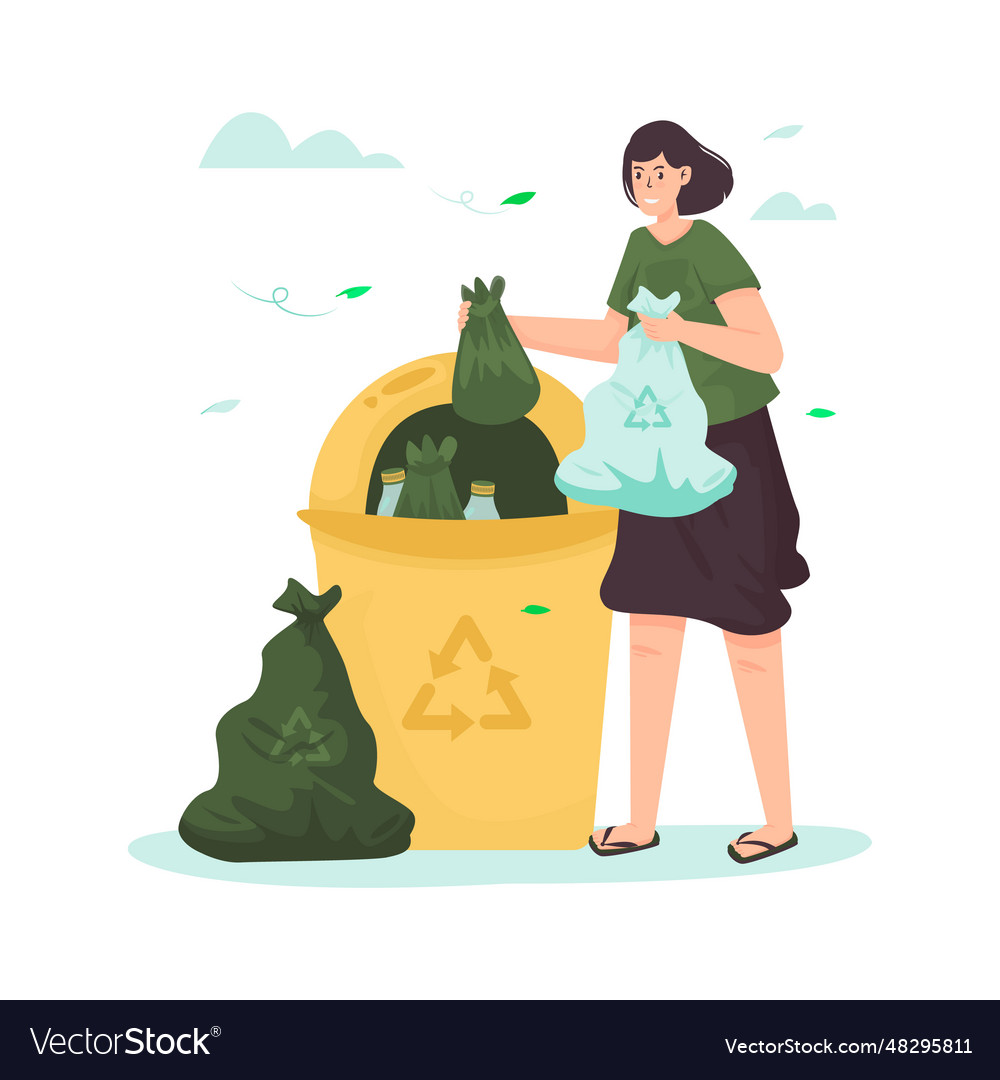 Throw garbage in the trash bin vector image Throw garbage in the trash bin