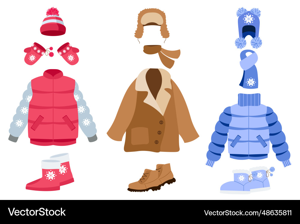Warm winter clothes mega set elements in flat Vector Image