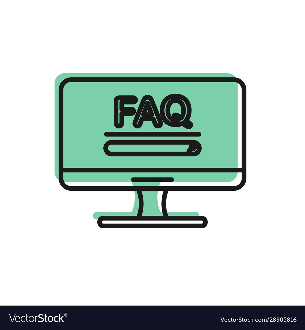 Black line computer monitor with text faq vector image Black line computer monitor with text faq
