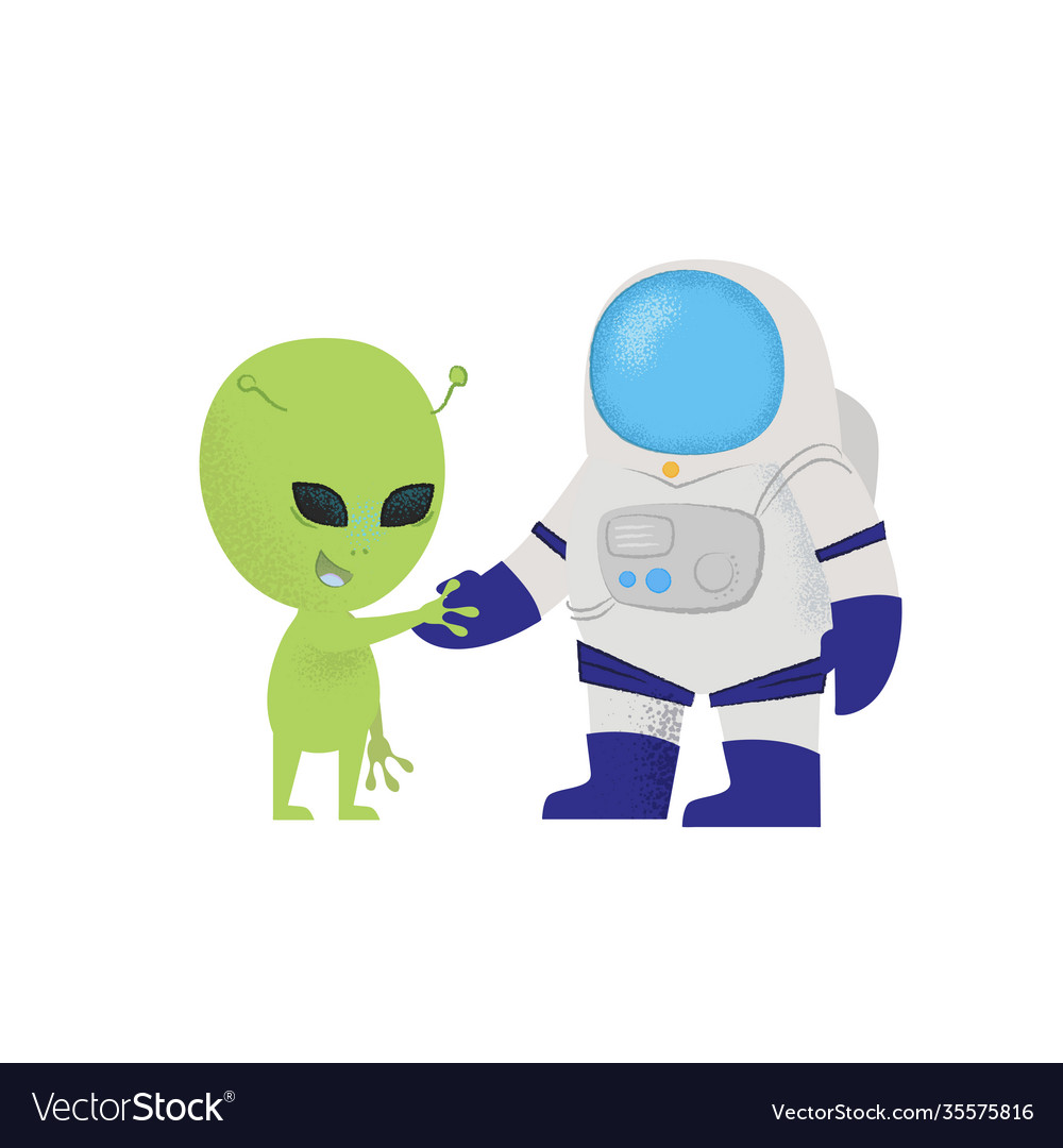 Cosmonaut Shaking Hand Alien Royalty Free Vector Image