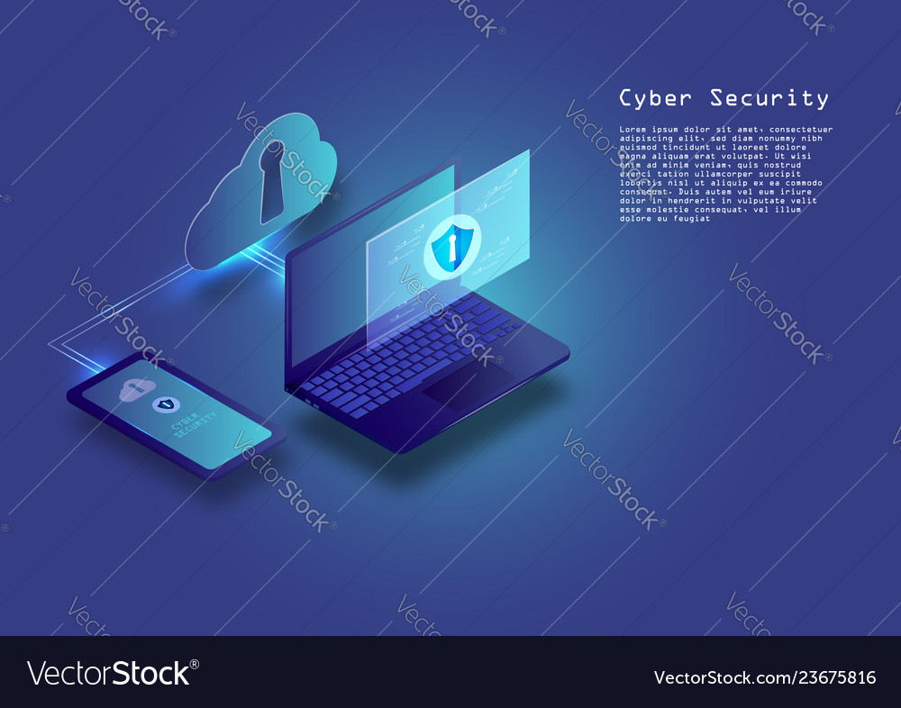 Flat isometric digital cyber security concept