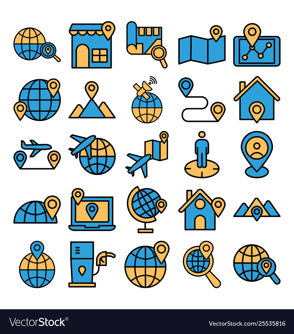 Map and navigation isolated icons set