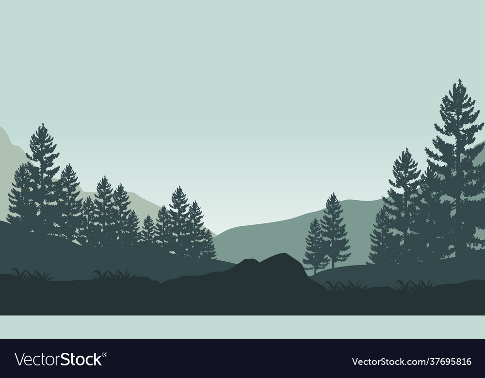 Mountain views with dramatic pine tree silhouettes vector image Mountain views with dramatic pine tree silhouettes