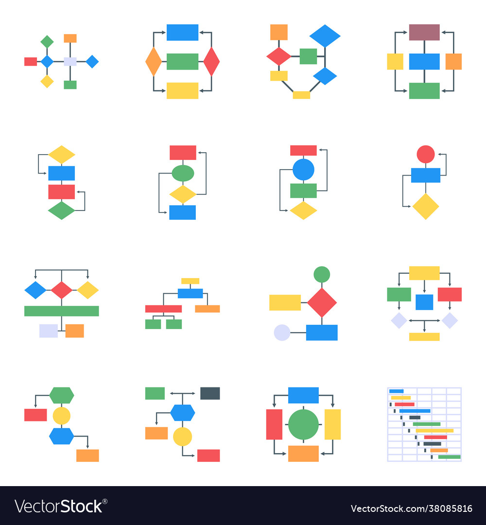 Set flowcharts flat icons