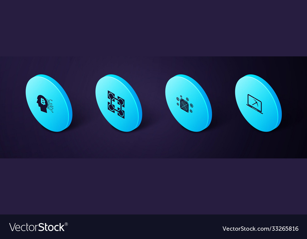 Set isometric mining with laptop and pickaxe asic vector image Set isometric mining with laptop and pickaxe asic