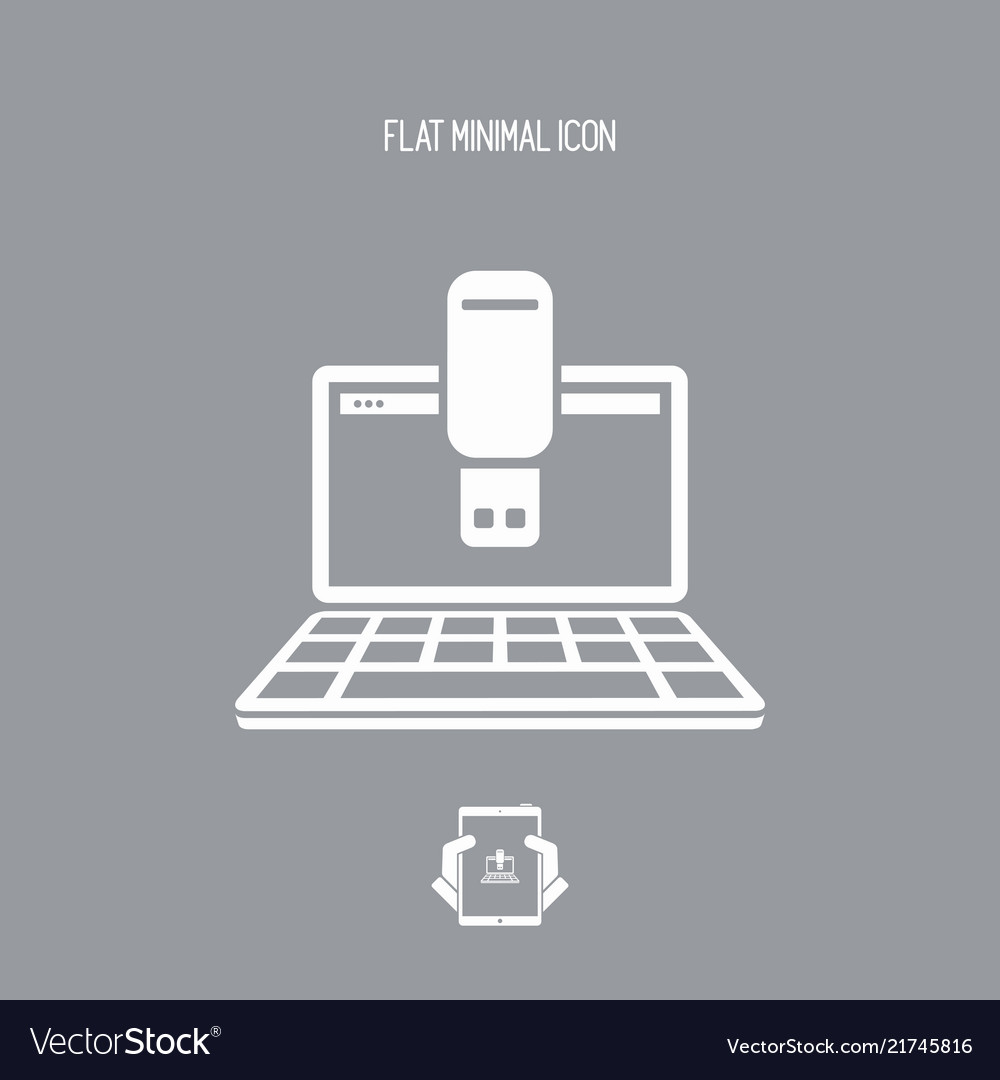 Usb on computer - flat minimal icon vector image Usb on computer - flat minimal icon