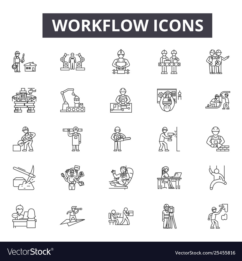 Workflow line icons signs set linear vector image Workflow line icons signs set linear