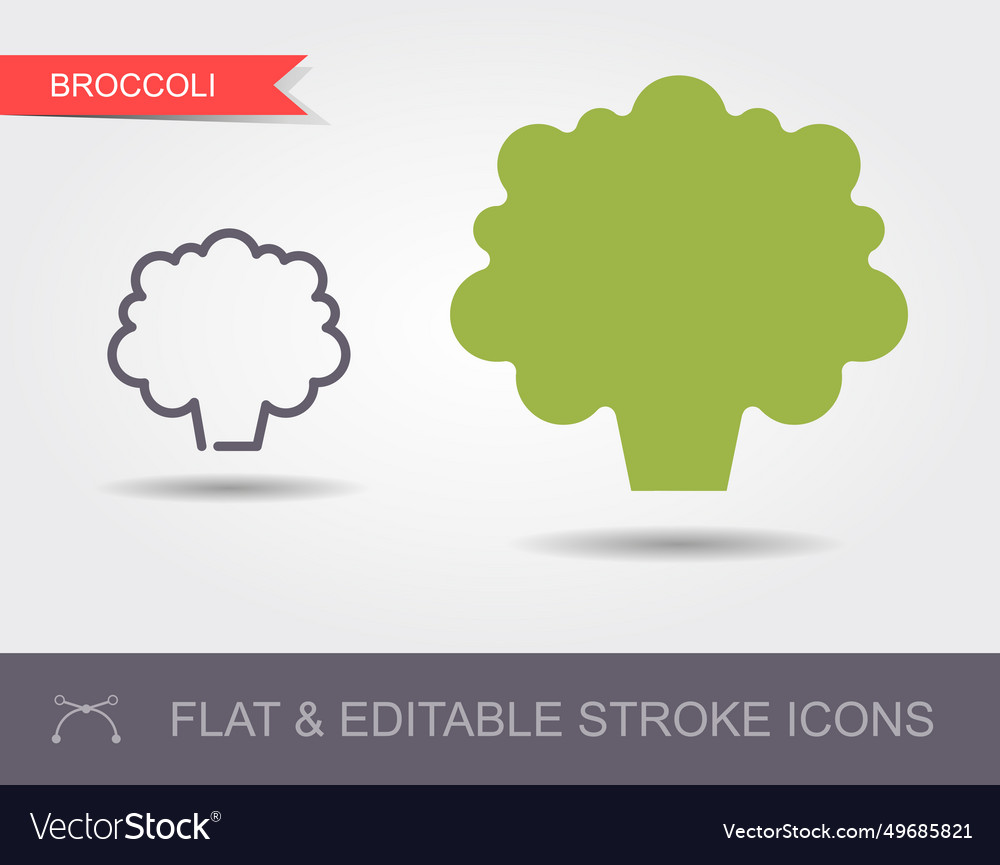 Broccoli line icon with editable stroke and flat