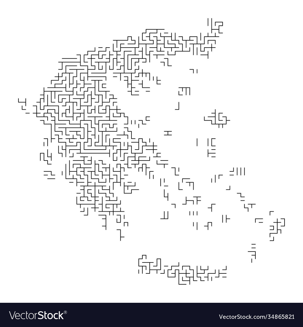 Greece map from black pattern maze grid vector image Greece map from black pattern maze grid